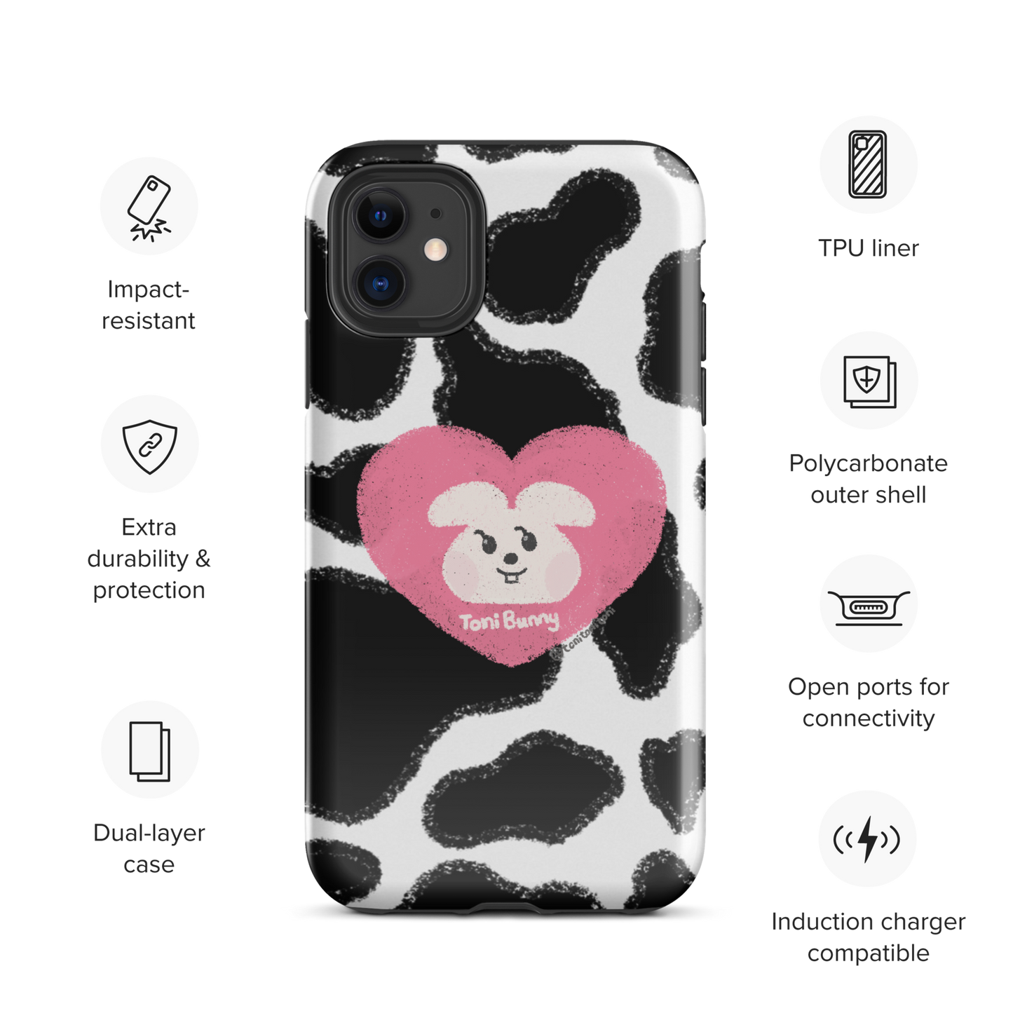 π ToniBunny Pink Heart Logo Cow Print Edition iPhone Tough Case π